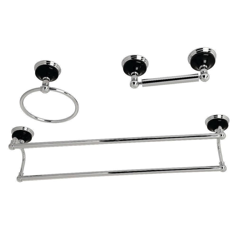 Kingston Brass BAK911348C Water Onyx 3-Piece Bathroom Accessory Set, Polished Chrome - BNGBath