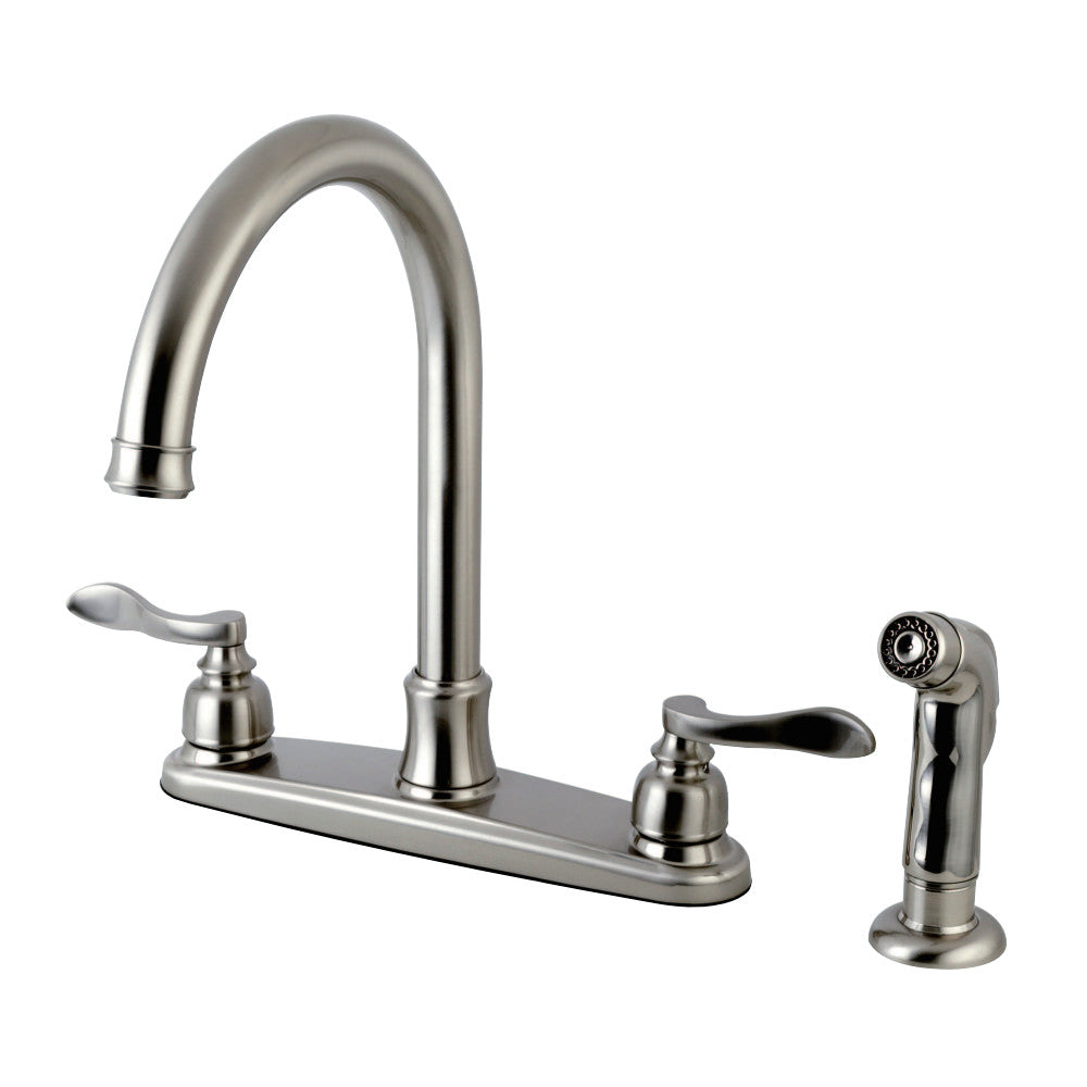 Kingston Brass FB7798NFLSP NuWave French 8-Inch Centerset Kitchen Faucet with Sprayer, Brushed Nickel - BNGBath