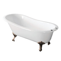 Thumbnail for Aqua Eden VCT7D673122ZB8 67-Inch Cast Iron Single Slipper Clawfoot Tub with 7-Inch Faucet Drillings, White/Brushed Nickel - BNGBath