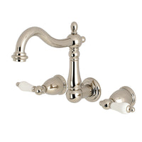 Thumbnail for Kingston Brass KS1256PL 8-Inch Center Wall Mount Bathroom Faucet, Polished Nickel - BNGBath
