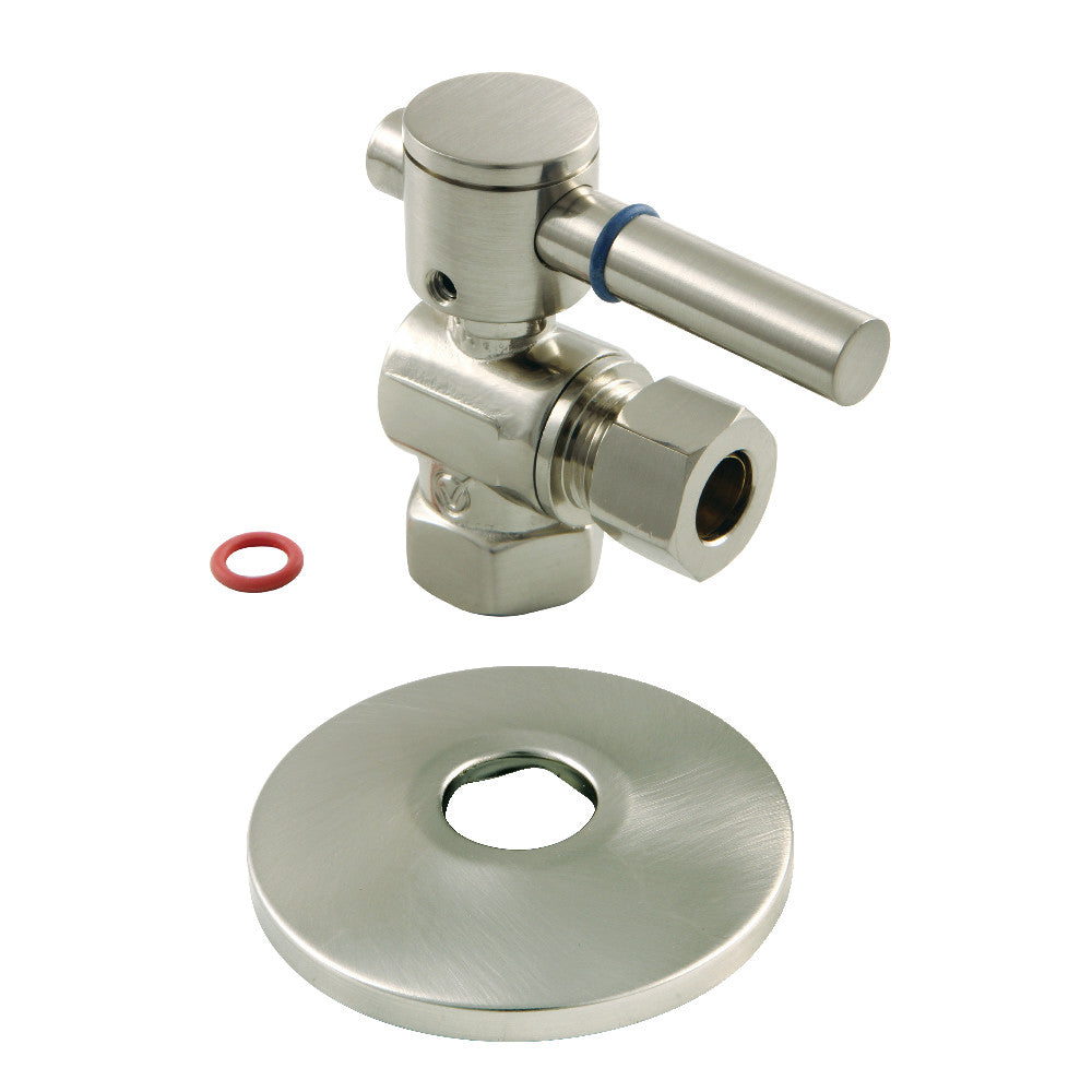 Kingston Brass CC33108DLK 3/8" IPS X 3/8" OD Comp Quarter-Turn Angle Stop Valve with Flange, Brushed Nickel - BNGBath