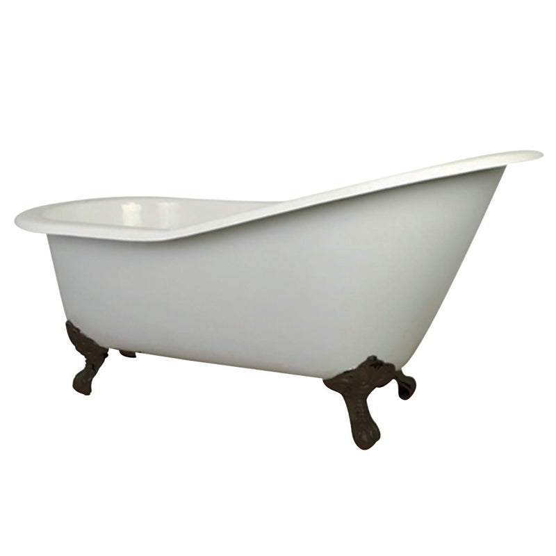 Aqua Eden NHVCT7D653129B6 61-Inch Cast Iron Single Slipper Clawfoot Tub with 7-Inch Faucet Drillings, White/Naples Bronze - BNGBath