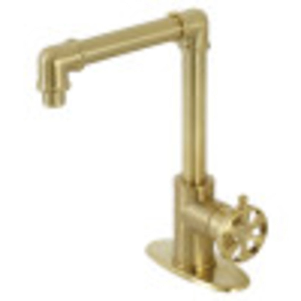 Kingston Brass KSD144RXBB Single-Handle 1-Hole Deck Mount Bathroom Faucet with Push Pop-Up in Brushed Brass - BNGBath