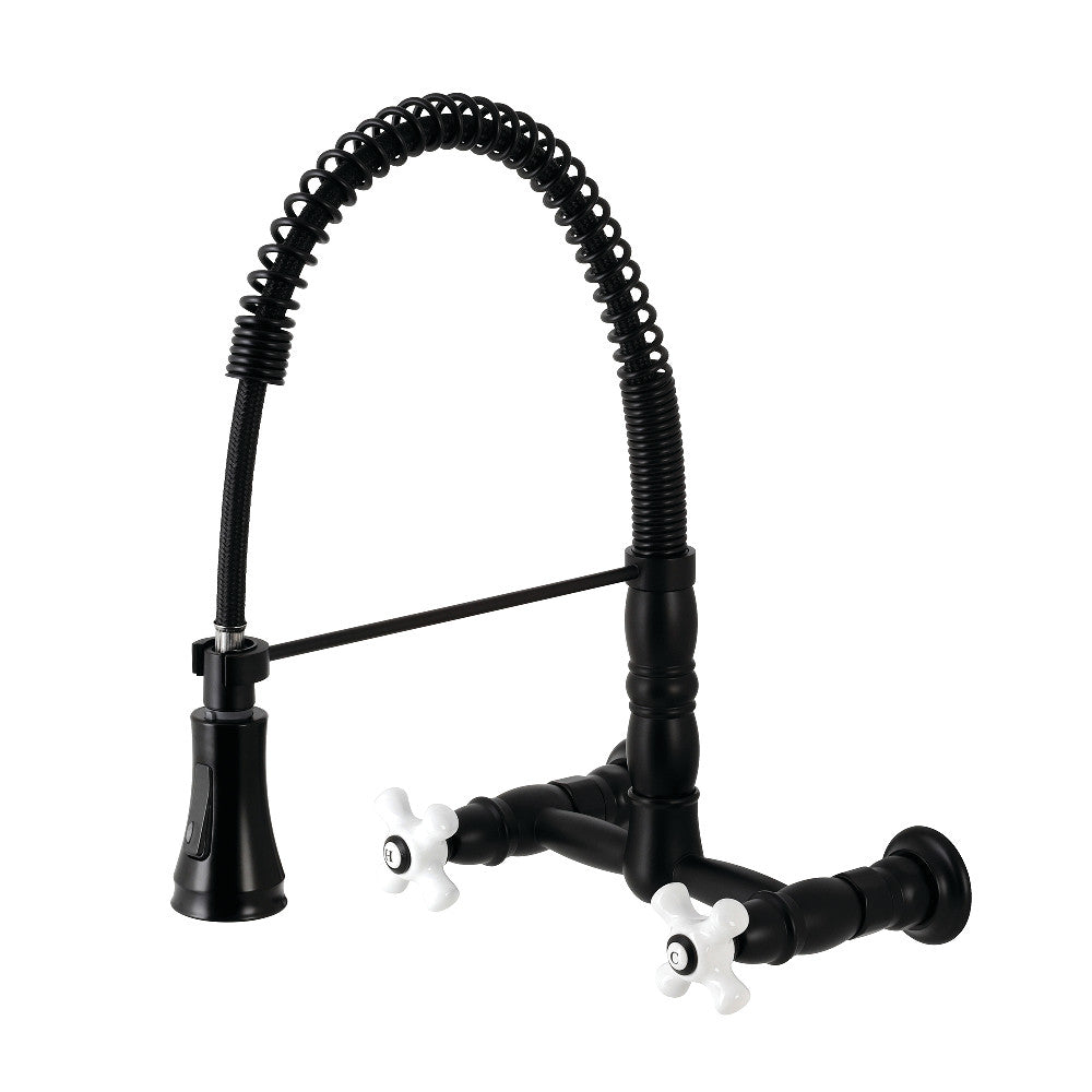 Gourmetier GS1240PX Heritage Two-Handle Wall-Mount Pull-Down Sprayer Kitchen Faucet, Matte Black - BNGBath