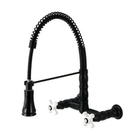 Thumbnail for Gourmetier GS1240PX Heritage Two-Handle Wall-Mount Pull-Down Sprayer Kitchen Faucet, Matte Black - BNGBath