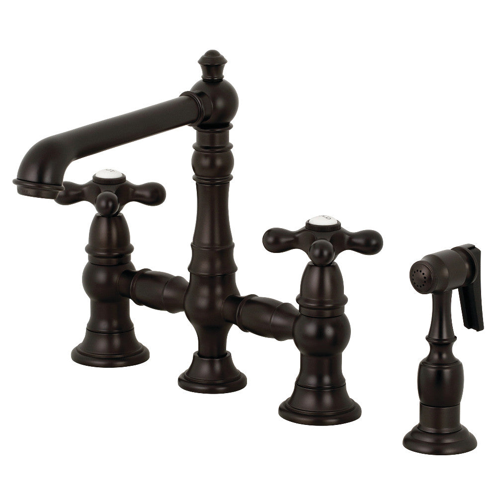 Kingston Brass KS7275AXBS English Country 8" Bridge Kitchen Faucet with Sprayer, Oil Rubbed Bronze - BNGBath
