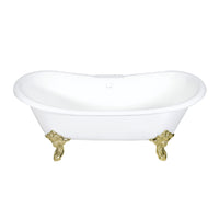 Thumbnail for Aqua Eden VCT7DS7231NL2 72-Inch Cast Iron Double Slipper Clawfoot Tub with 7-Inch Faucet Drillings, White/Polished Brass - BNGBath