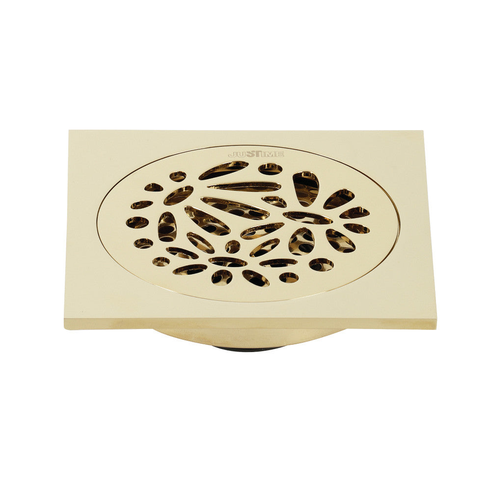 Kingston Brass BSF6360PB Watercourse Floral 4" Square Grid Shower Drain, Polished Brass - BNGBath