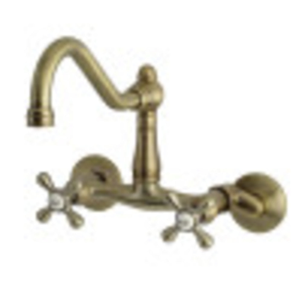 Kingston Brass KS3223AX Vintage 6" Adjustable Center Wall Mount Kitchen Faucet, Antique Brass - BNGBath