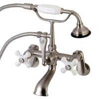 Thumbnail for Kingston Brass AE59T8 Aqua Vintage Wall Mount Tub Faucet with Hand Shower, Brushed Nickel - BNGBath