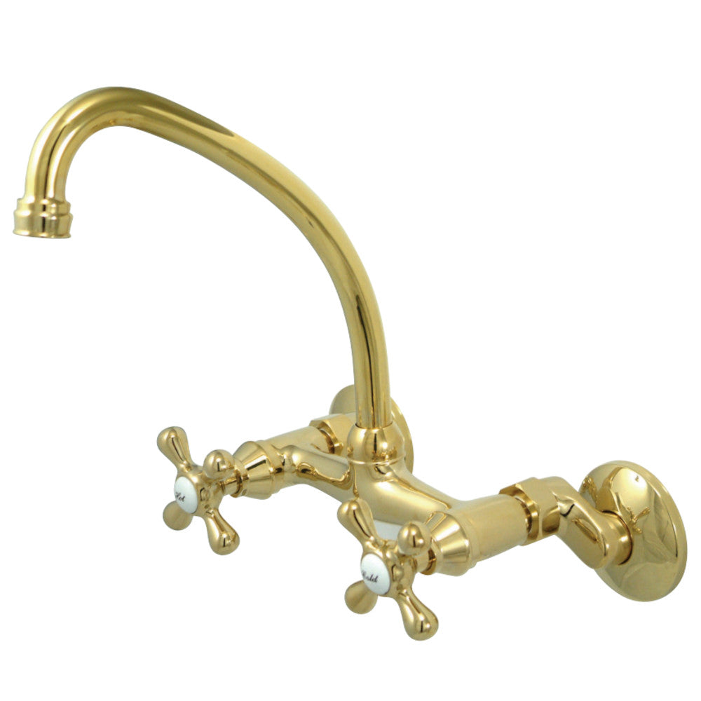 Kingston Brass KS214PB Kingston Two Handle Wall Mount Kitchen Faucet, Polished Brass - BNGBath