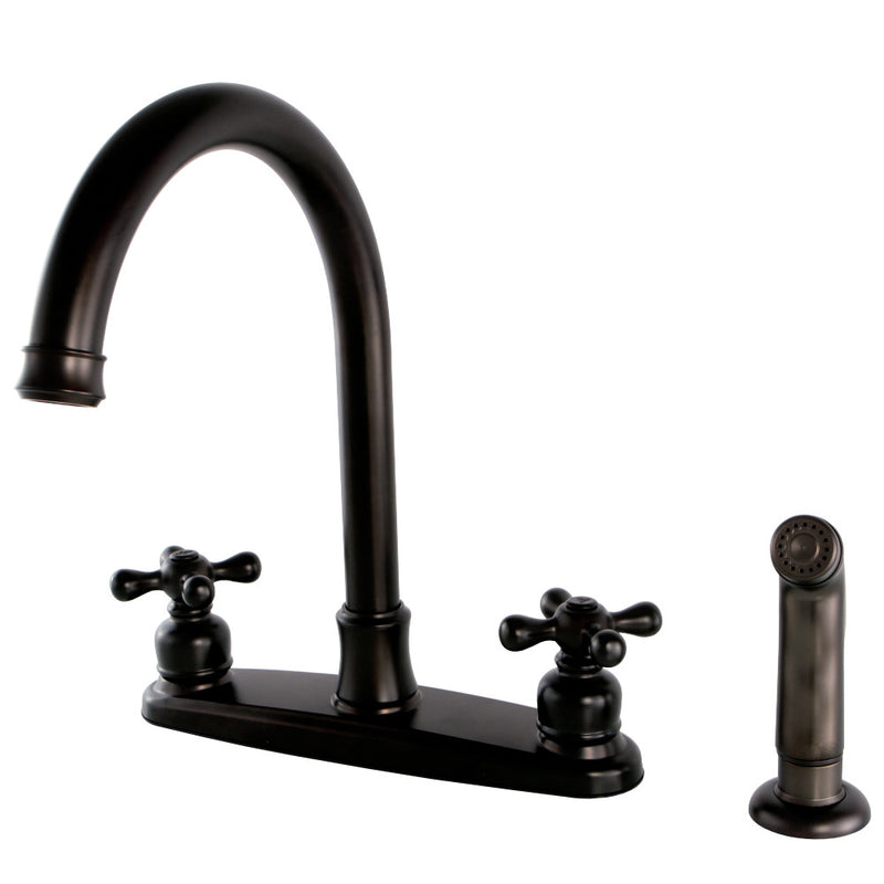 Kingston Brass FB7795AXSP Victorian 8-Inch Centerset Kitchen Faucet with Sprayer, Oil Rubbed Bronze - BNGBath