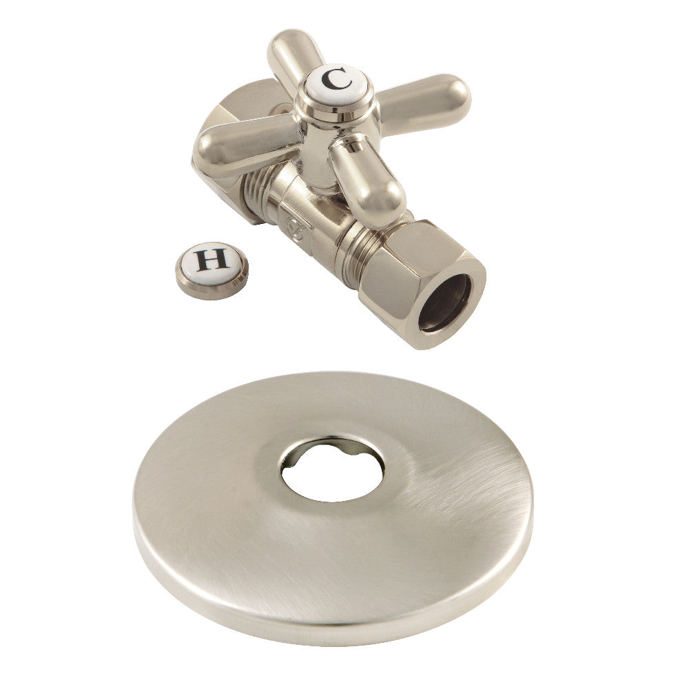 Kingston Brass CC44458XK 5/8-Inch OD X 1/2-Inch OD Comp Quarter-Turn Straight Stop Valve with Flange, Brushed Nickel - BNGBath