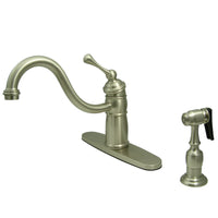 Thumbnail for Kingston Brass KB1578BLBS Victorian Mono Block Kitchen Faucet with Brass Sprayer, Brushed Nickel - BNGBath