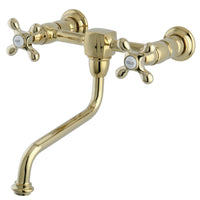 Thumbnail for Kingston Brass KS1212AX Heritage Wall Mount Bathroom Faucet, Polished Brass - BNGBath