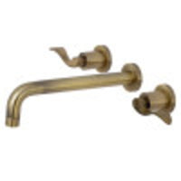 Thumbnail for Kingston Brass KS8023DFL NuWave Two-Handle Wall Mount Tub Faucet, Antique Brass - BNGBath
