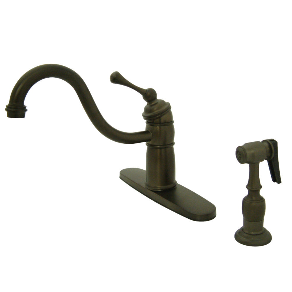 Kingston Brass KB1575BLBS Victorian Mono Block Kitchen Faucet with Brass Sprayer, Oil Rubbed Bronze - BNGBath