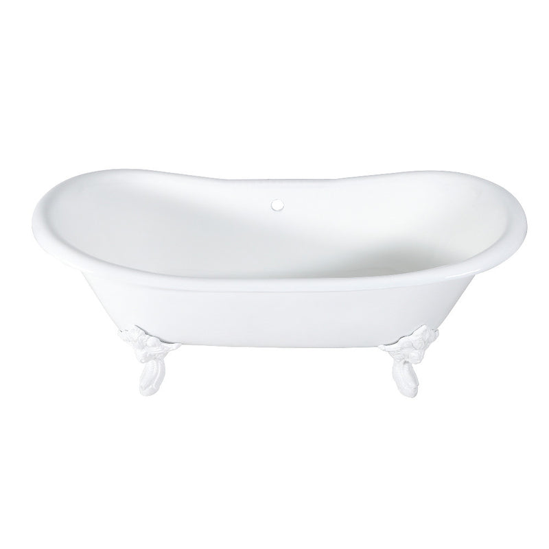 Aqua Eden VCTNDS7231NLW 72-Inch Cast Iron Double Slipper Clawfoot Tub (No Faucet Drillings), White - BNGBath