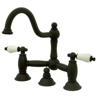 Thumbnail for Kingston Brass KS3915PL Restoration Bathroom Bridge Faucet, Oil Rubbed Bronze - BNGBath