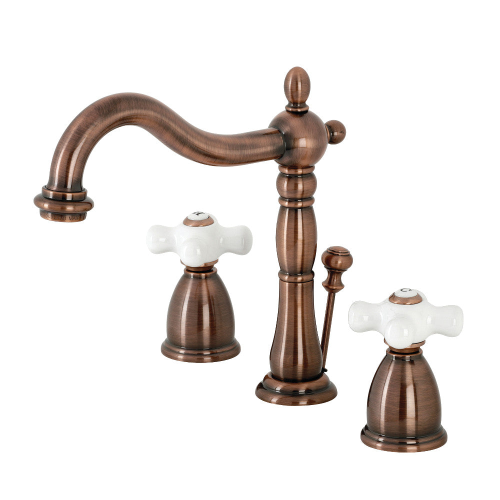 Kingston Brass KB197PXAC Heritage Widespread Bathroom Faucet with Brass Pop-Up, Antique Copper - BNGBath