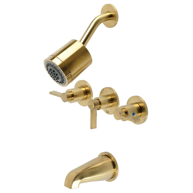 Kingston Brass KBX8137NDL NuvoFusion Three-Handle Tub and Shower Faucet, Brushed Brass - BNGBath