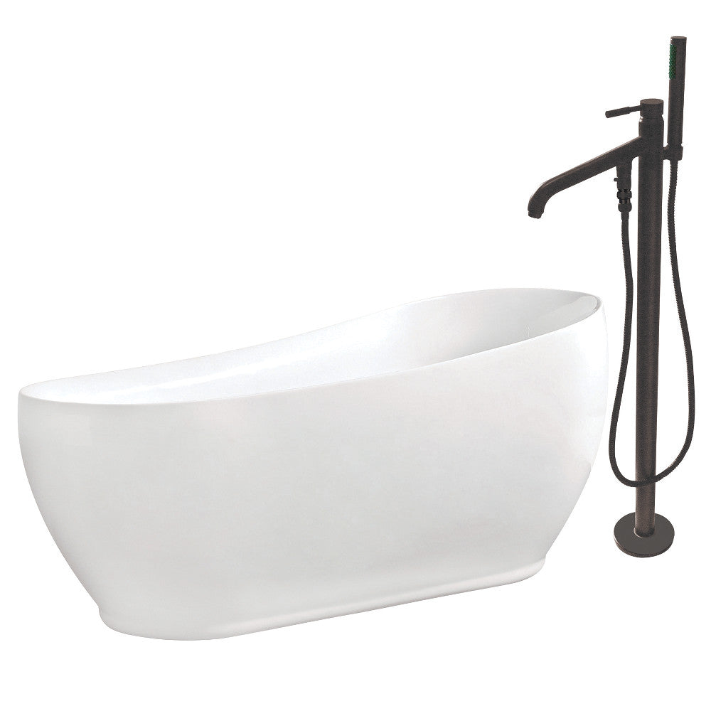 Aqua Eden KTRS723432A5 71-Inch Acrylic Single Slipper Freestanding Tub Combo with Faucet and Drain, White/Oil Rubbed Bronze - BNGBath