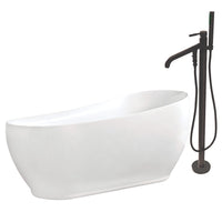 Thumbnail for Aqua Eden KTRS723432A5 71-Inch Acrylic Single Slipper Freestanding Tub Combo with Faucet and Drain, White/Oil Rubbed Bronze - BNGBath