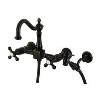 Thumbnail for Kingston Brass KS1260AXBS Heritage Wall Mount Bridge Kitchen Faucet with Brass Sprayer, Matte Black - BNGBath