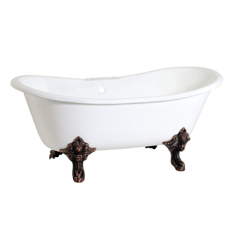 Aqua Eden VCT7DS6731NL5 67-Inch Cast Iron Double Slipper Clawfoot Tub with 7-Inch Faucet Drillings, White/Oil Rubbed Bronze - BNGBath