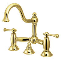 Thumbnail for Kingston Brass KS3912BL Restoration Bathroom Bridge Faucet, Polished Brass - BNGBath