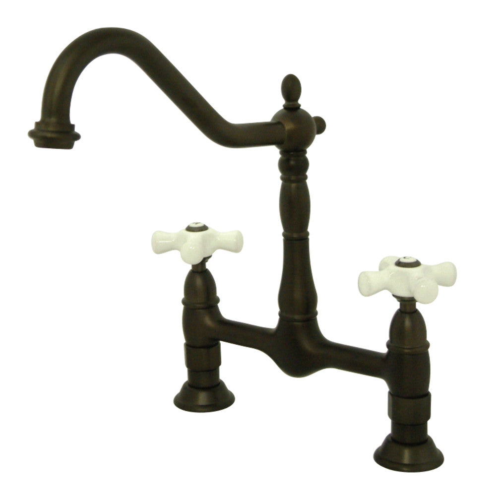 Kingston Brass KS1175PX Heritage Bridge Kitchen Faucet, Oil Rubbed Bronze - BNGBath