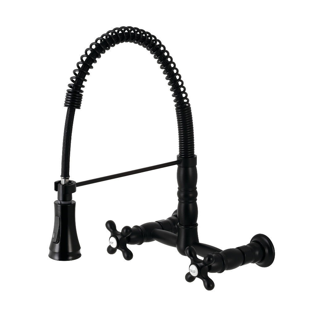 Gourmetier GS1240AX Heritage Two-Handle Wall-Mount Pull-Down Sprayer Kitchen Faucet, Matte Black - BNGBath