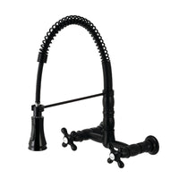 Thumbnail for Gourmetier GS1240AX Heritage Two-Handle Wall-Mount Pull-Down Sprayer Kitchen Faucet, Matte Black - BNGBath