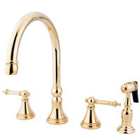 Thumbnail for Kingston Brass KS2792TLBS Widespread Kitchen Faucet, Polished Brass - BNGBath