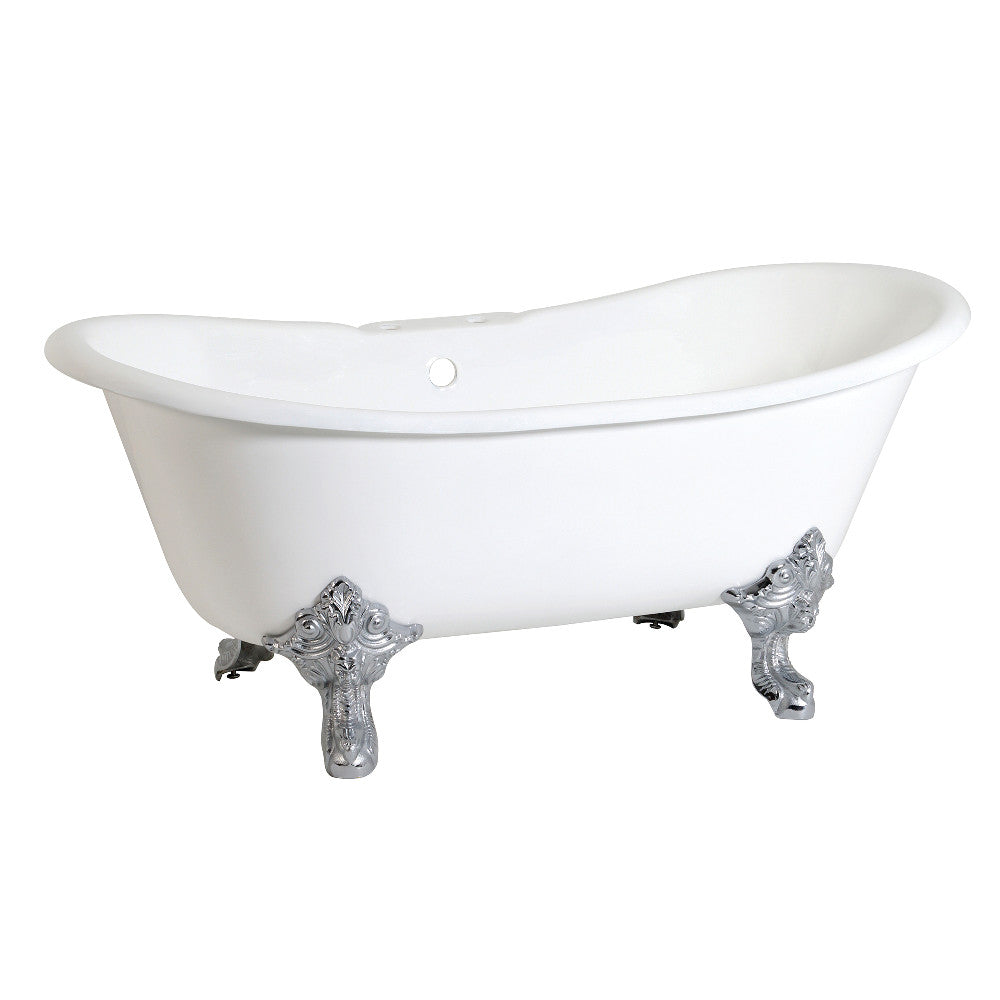 Aqua Eden VCT7DS6731NL1 67-Inch Cast Iron Double Slipper Clawfoot Tub with 7-Inch Faucet Drillings, White/Polished Chrome - BNGBath
