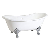 Thumbnail for Aqua Eden VCT7DS6731NL1 67-Inch Cast Iron Double Slipper Clawfoot Tub with 7-Inch Faucet Drillings, White/Polished Chrome - BNGBath