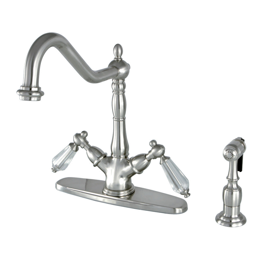 Kingston Brass KS1238WLLBS Mono Deck Mount Kitchen Faucet with Brass Sprayer, Brushed Nickel - BNGBath