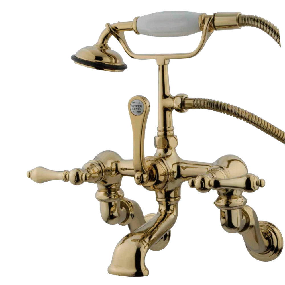 Kingston Brass CC457T2 Vintage Adjustable Center Wall Mount Tub Faucet with Hand Shower, Polished Brass - BNGBath