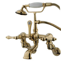 Thumbnail for Kingston Brass CC457T2 Vintage Adjustable Center Wall Mount Tub Faucet with Hand Shower, Polished Brass - BNGBath