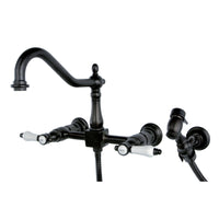 Thumbnail for Kingston Brass KS1245BPLBS Bel-Air Wall Mount Bridge Kitchen Faucet with Brass Sprayer, Oil Rubbed Bronze - BNGBath