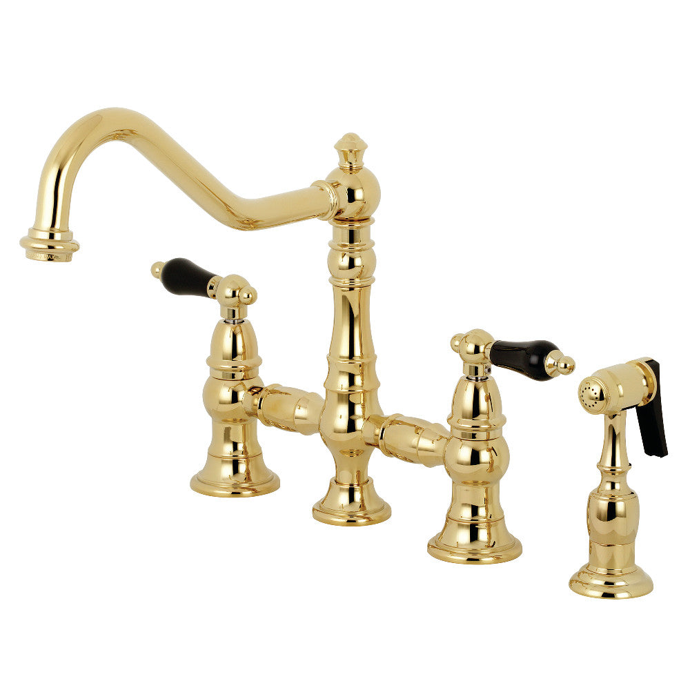 Kingston Brass KS3272PKLBS Duchess Bridge Kitchen Faucet with Brass Sprayer, Polished Brass - BNGBath
