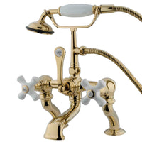 Thumbnail for Kingston Brass CC417T2 Vintage 7-Inch Deck Mount Tub Faucet with Hand Shower, Polished Brass - BNGBath