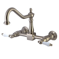Thumbnail for Kingston Brass KS1248PL Heritage Two-Handle Wall Mount Bridge Kitchen Faucet, Brushed Nickel - BNGBath