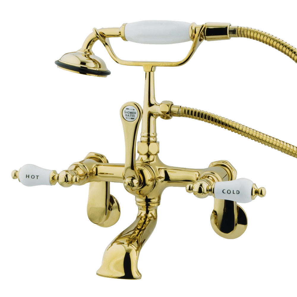 Kingston Brass CC53T2 Vintage Wall Mount Clawfoot Tub Faucet with Hand Shower, Polished Brass - BNGBath