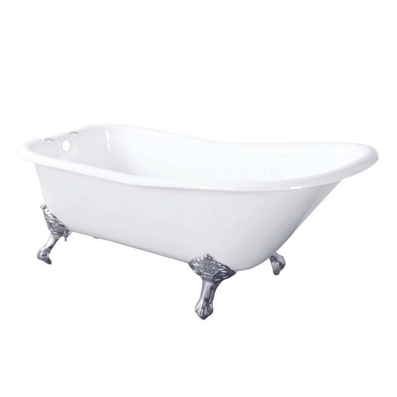 Aqua Eden VCT7D6630NF1 67-Inch Cast Iron Single Slipper Clawfoot Tub with 7-Inch Faucet Drillings, White/Polished Chrome - BNGBath