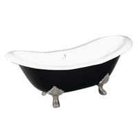 Thumbnail for Aqua Eden VBTND7231NC8 72-Inch Cast Iron Double Slipper Clawfoot Tub (No Faucet Drillings), Black/White/Brushed Nickel - BNGBath