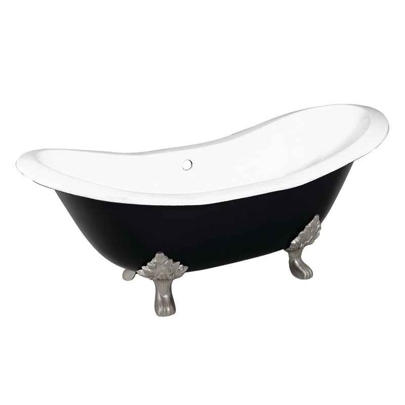 Aqua Eden VBTND7231NC8 72-Inch Cast Iron Double Slipper Clawfoot Tub (No Faucet Drillings), Black/White/Brushed Nickel - BNGBath