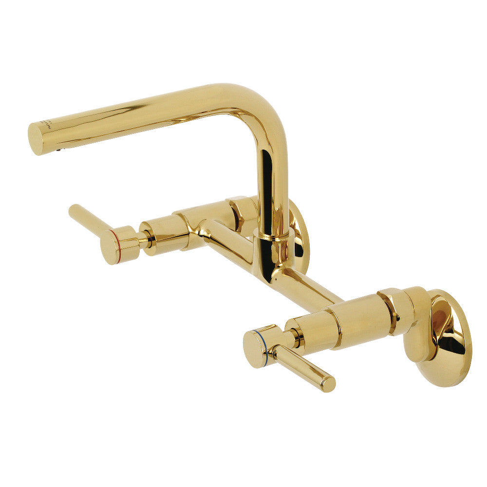 Kingston Brass Concord 8" Adjustable Center Wall Mount Kitchen Faucet, Polished Brass - BNGBath