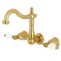 Thumbnail for Kingston Brass KS1257PL 8-Inch Center Wall Mount Bathroom Faucet, Brushed Brass - BNGBath