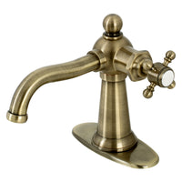 Thumbnail for Kingston Brass KSD154BXAB Nautical Single-Handle Bathroom Faucet with Push Pop-Up, Antique Brass - BNGBath
